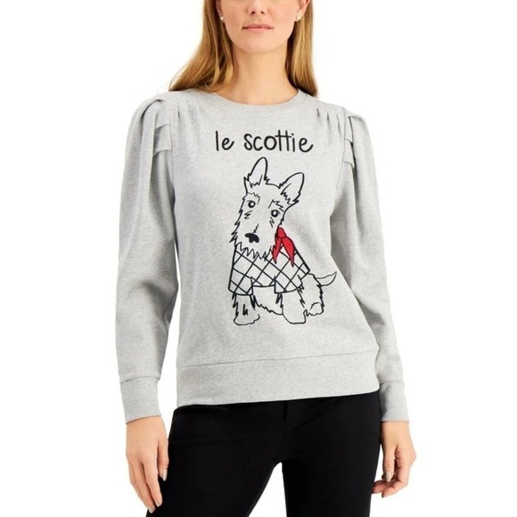 Charter Club Petite Cotton Scottie Dog Sweater Heather Storm PP - Picture 1 of 3